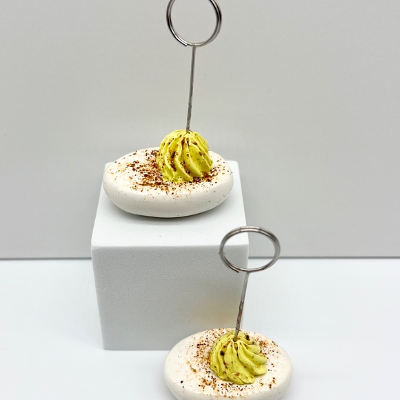 Deviled Egg Place Card Holders – Set of 2 | Handmade Polymer Clay Table Decor - Picture 10 of 16